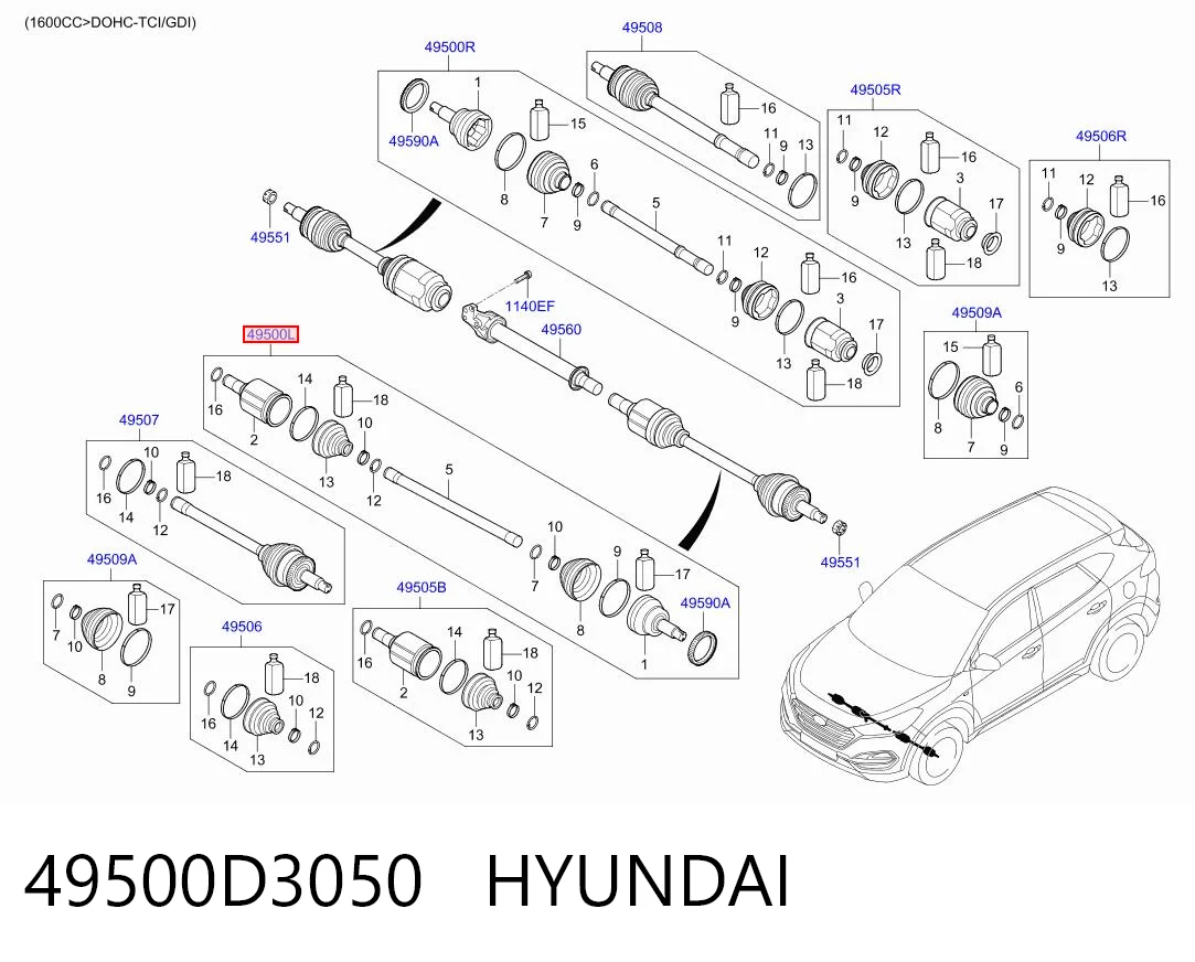 49500D3050 Hyundai/Kia Привід лівий