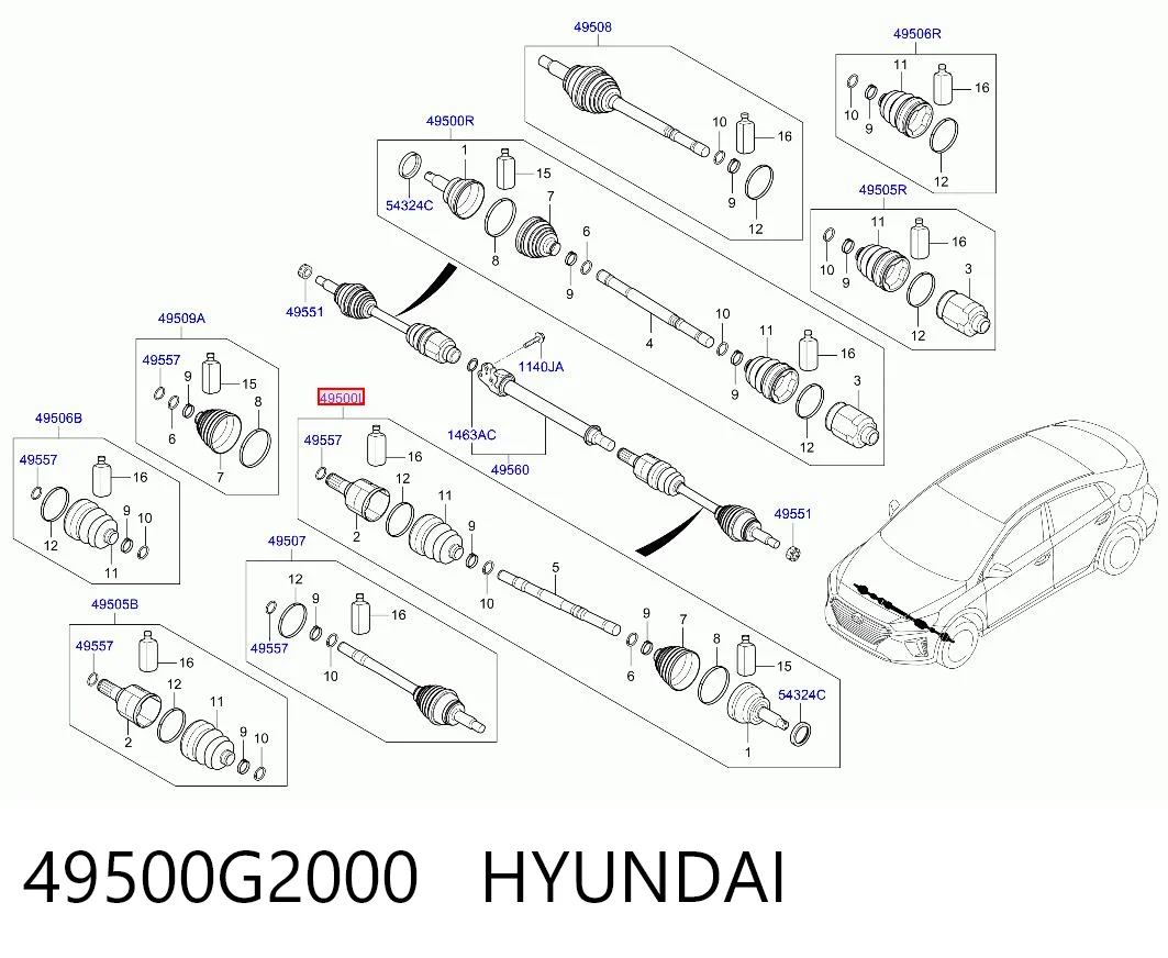 49500G2000 Hyundai/Kia Привід лівий