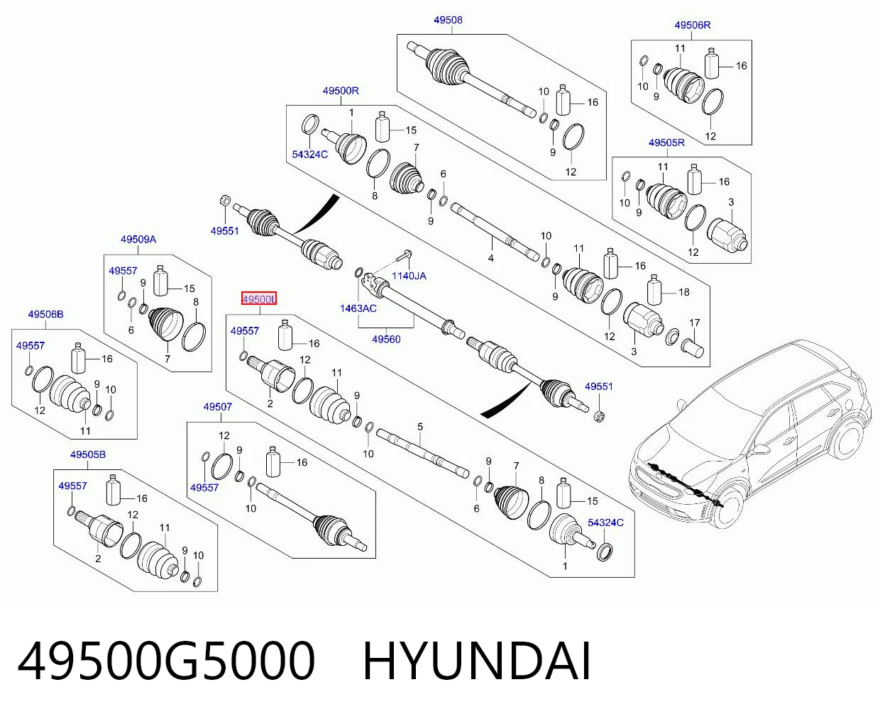 49500G5000 Hyundai/Kia Привід лівий