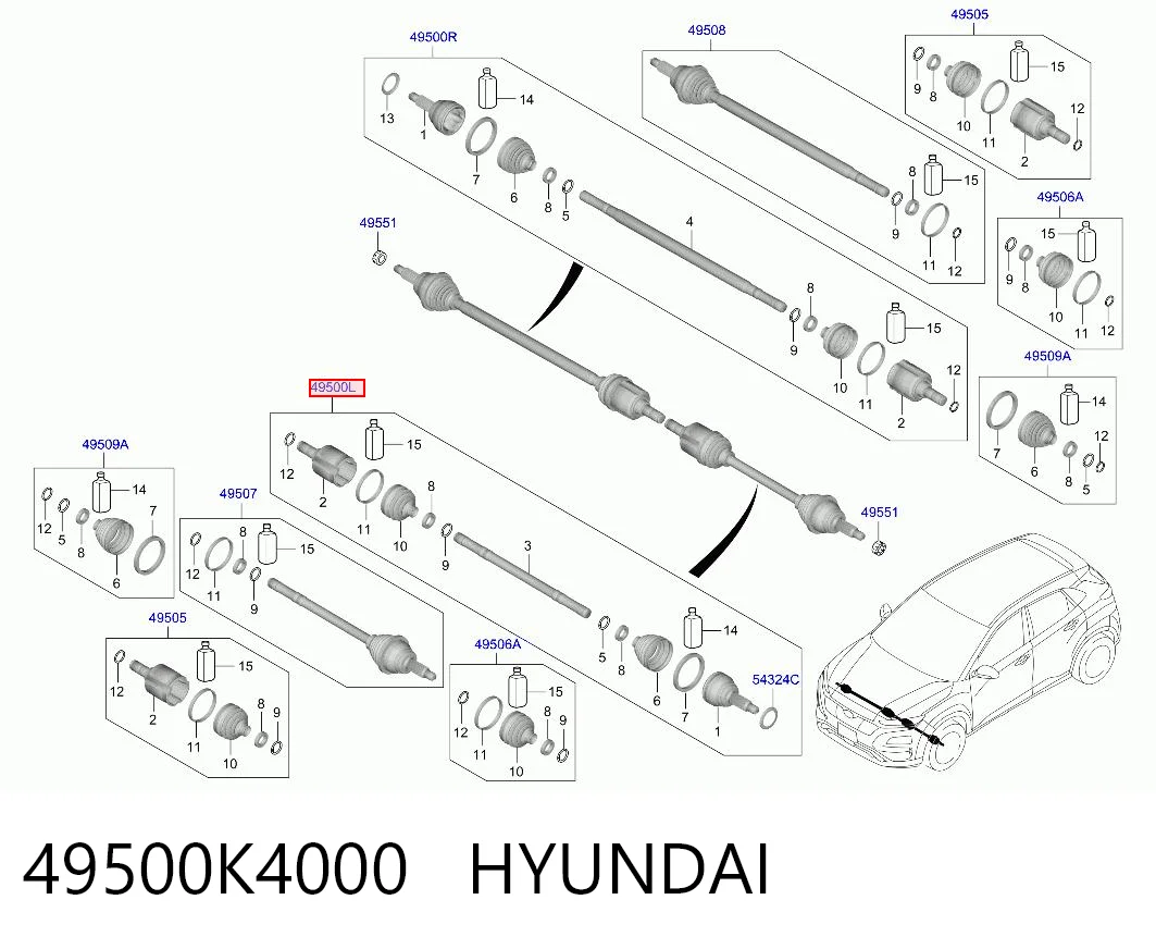 49500K4000 Hyundai/Kia Привід лівий