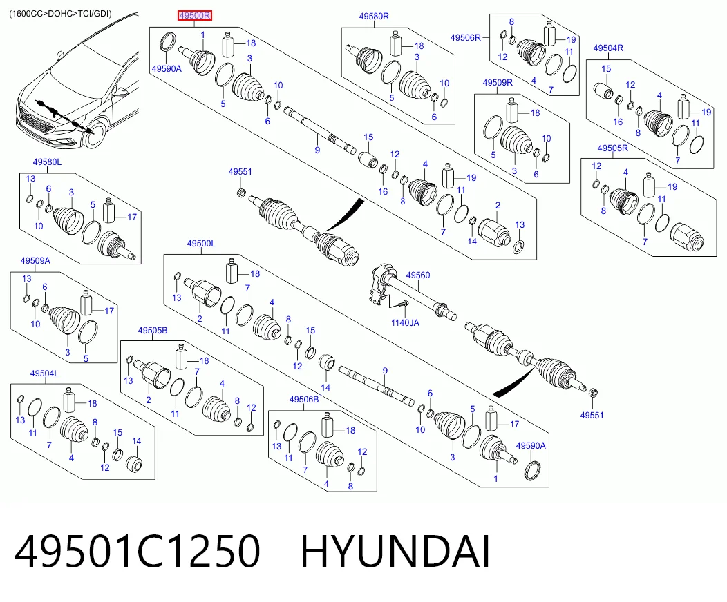 Піввісь передня, права Hyundai Sonata VII седан (LF) (2014 - 2023) ціна, від 103.34 USD