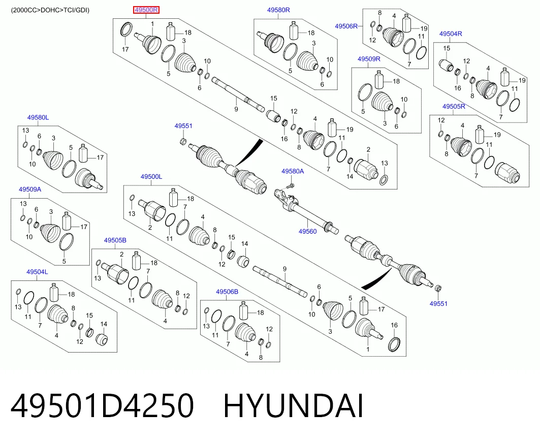 49501D4250 Hyundai/Kia Привід передній правий