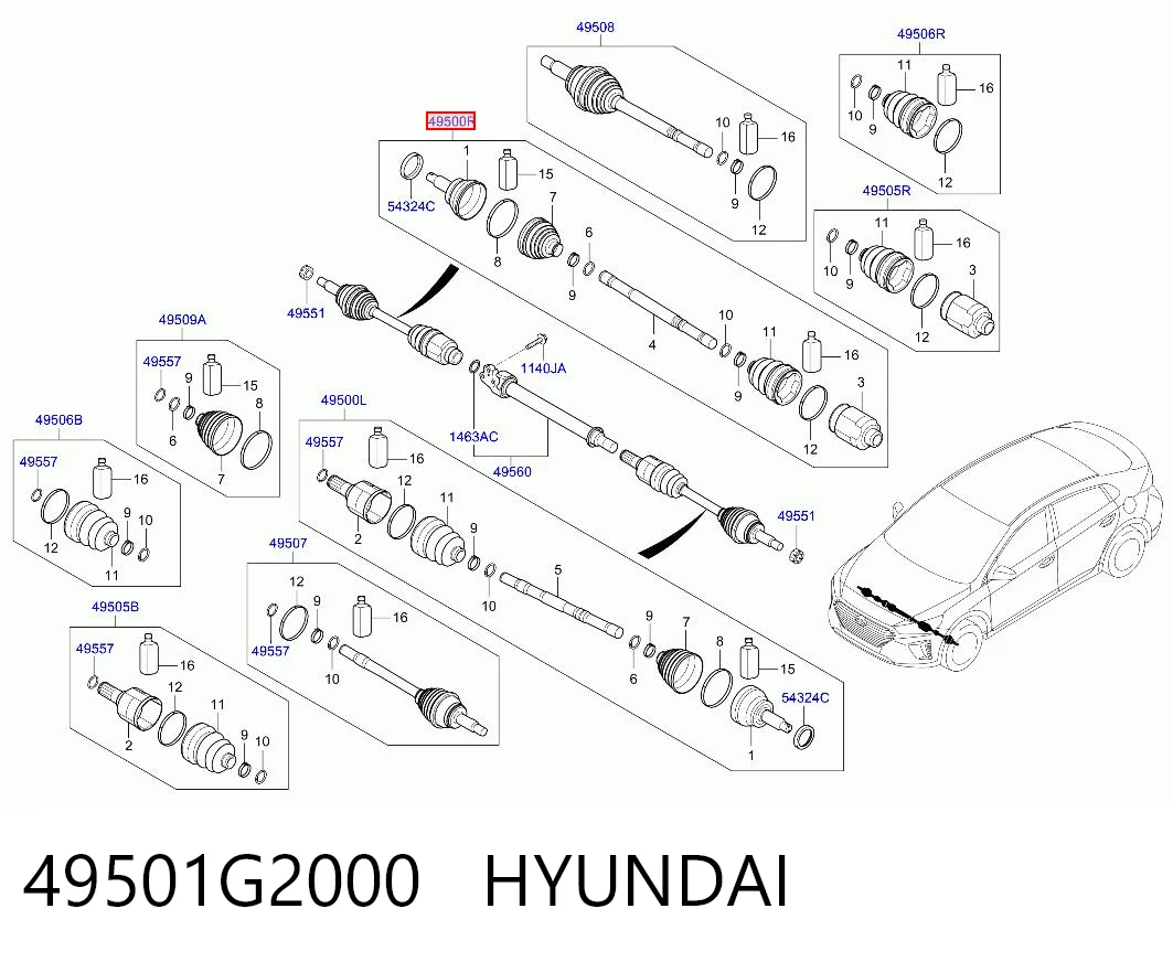 49501G2000 Hyundai/Kia Привід передній правий
