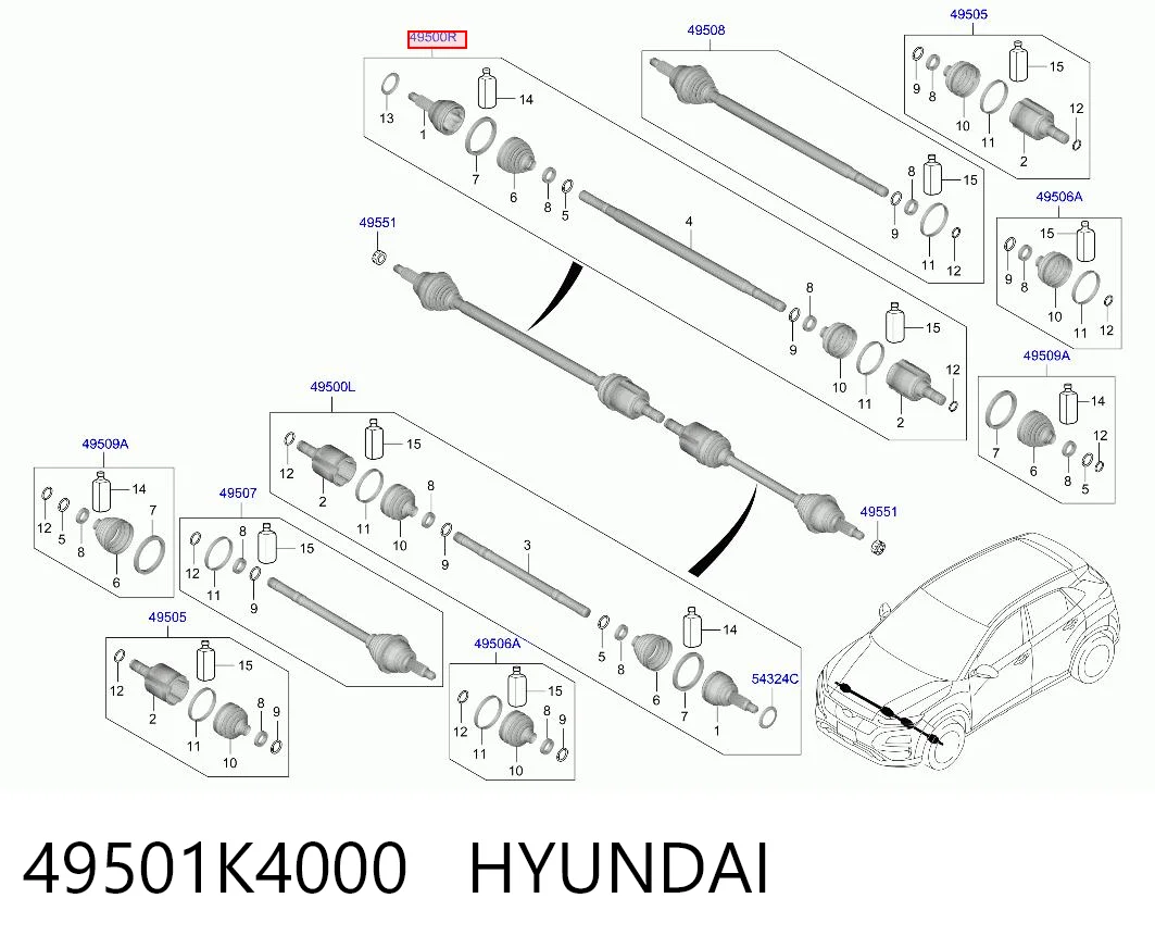 49501K4000 Hyundai/Kia Привід передній правий