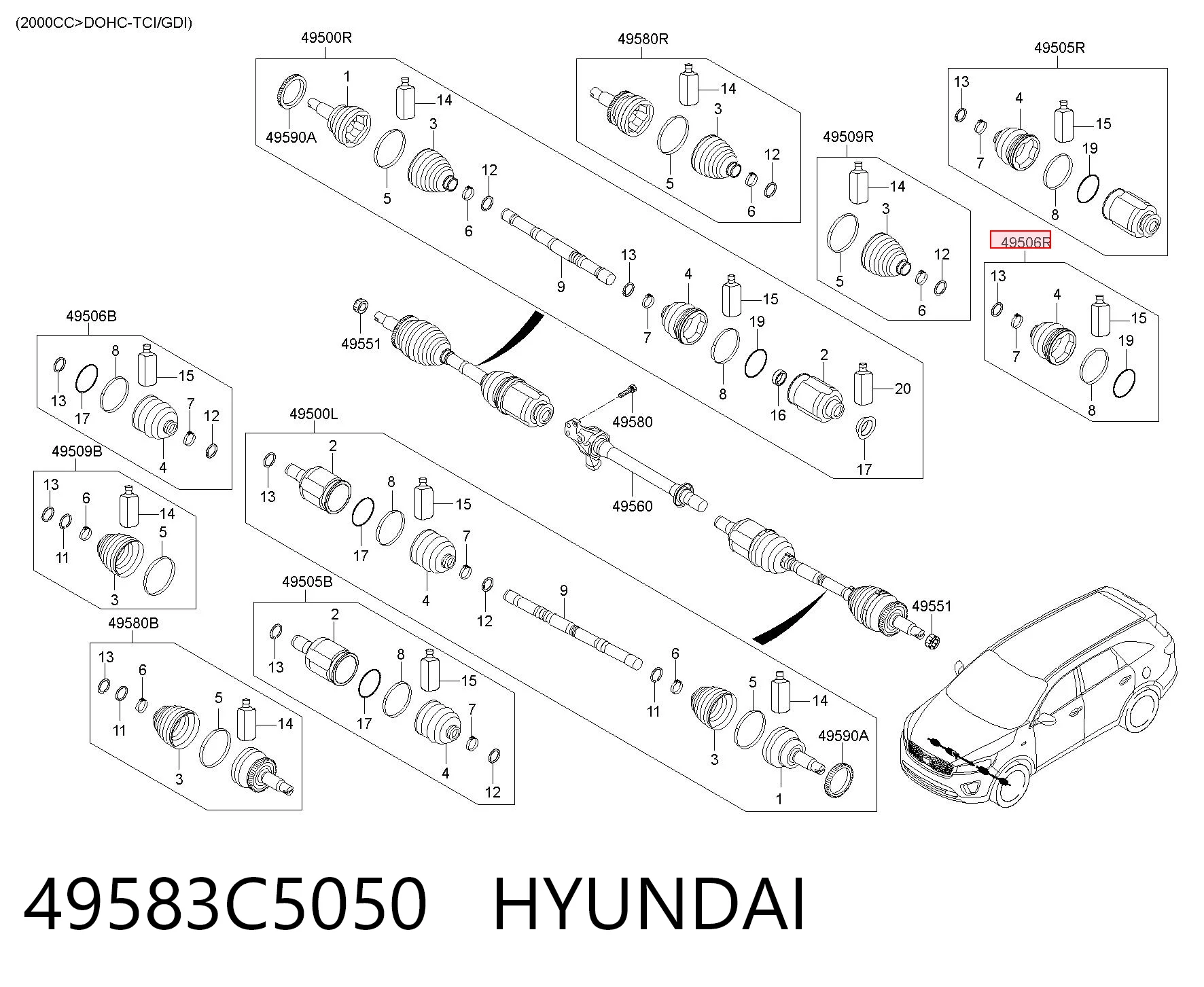 49583C5050 Hyundai/Kia Пильник ШРКШ внутрішній, правий