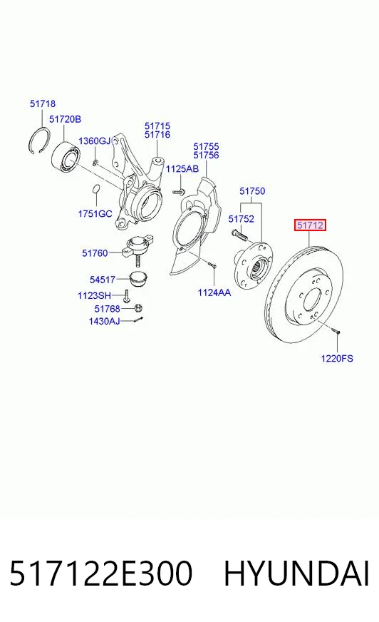 517122E300 Hyundai/Kia Гальмо дискове переднє