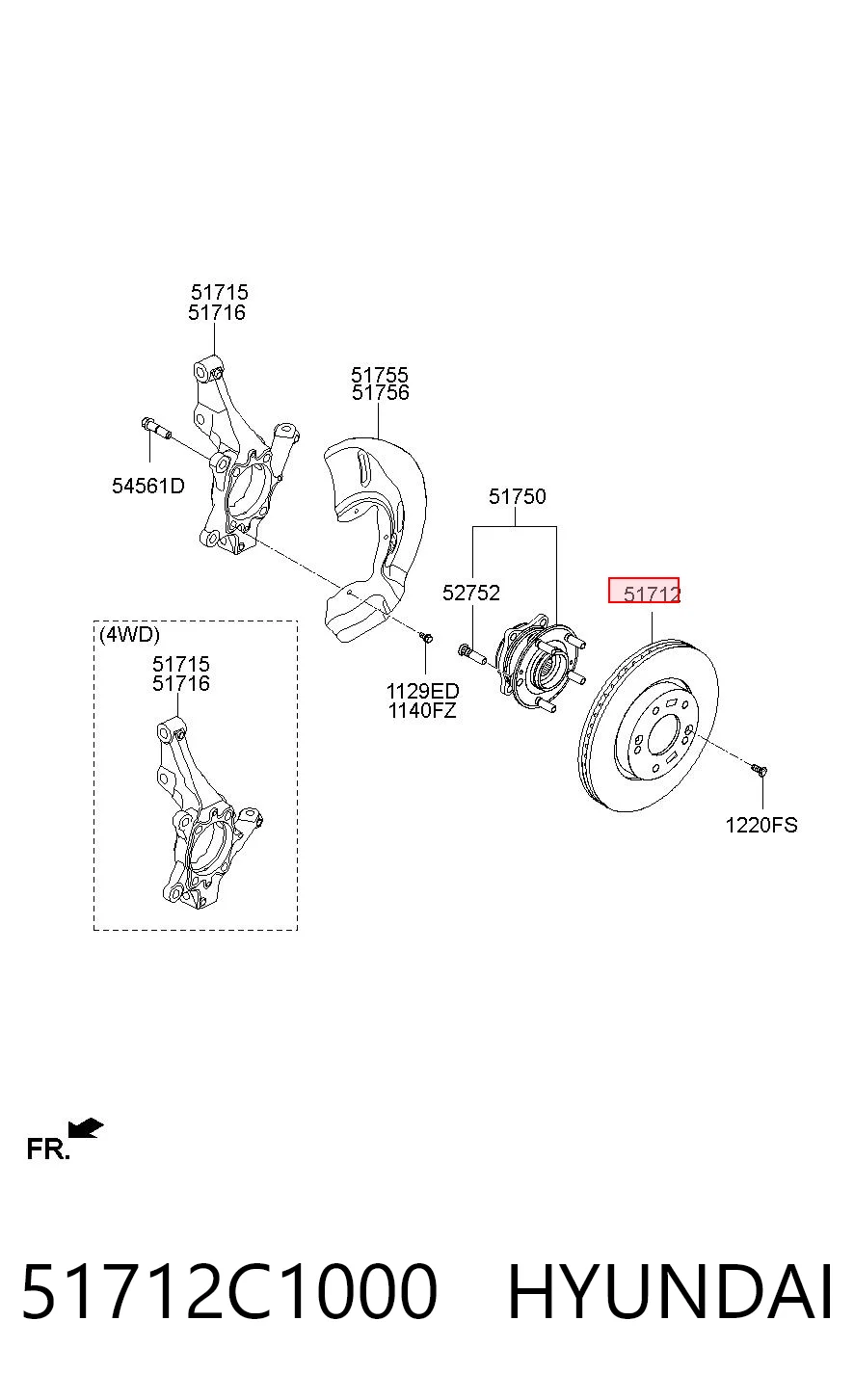 51712C1000 Hyundai/Kia Гальмо дискове переднє