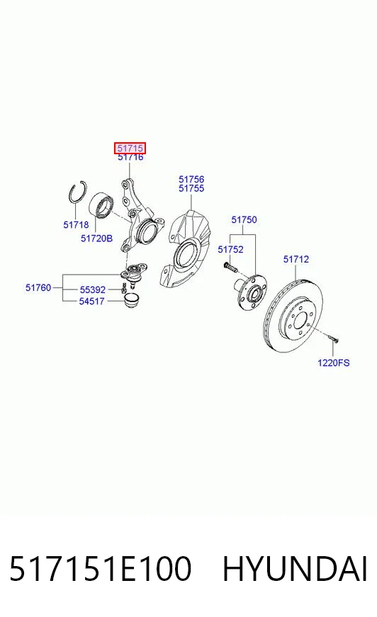 517151E100 Hyundai/Kia Цапфа передня ліва