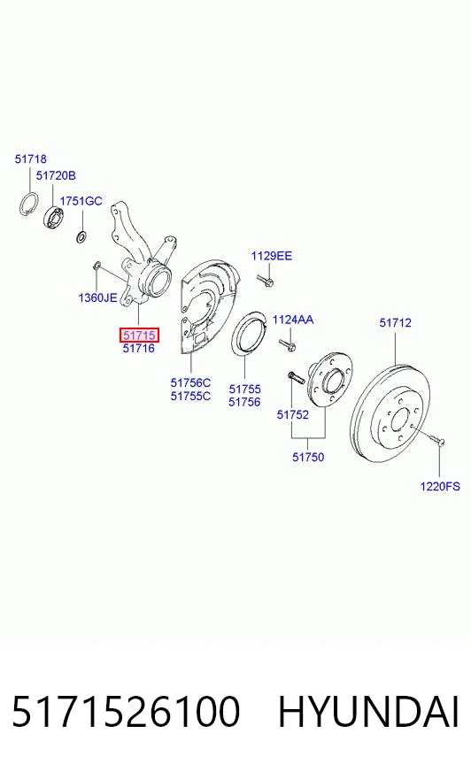 5171526100 Hyundai/Kia Цапфа - поворотний кулак передній, лівий