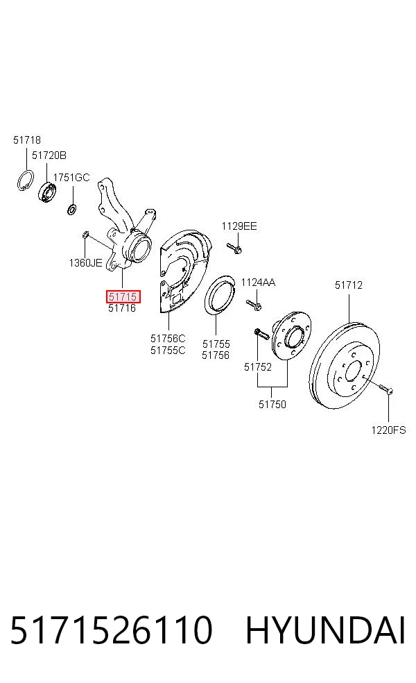 5171526110 Hyundai/Kia Цапфа - поворотний кулак передній, лівий