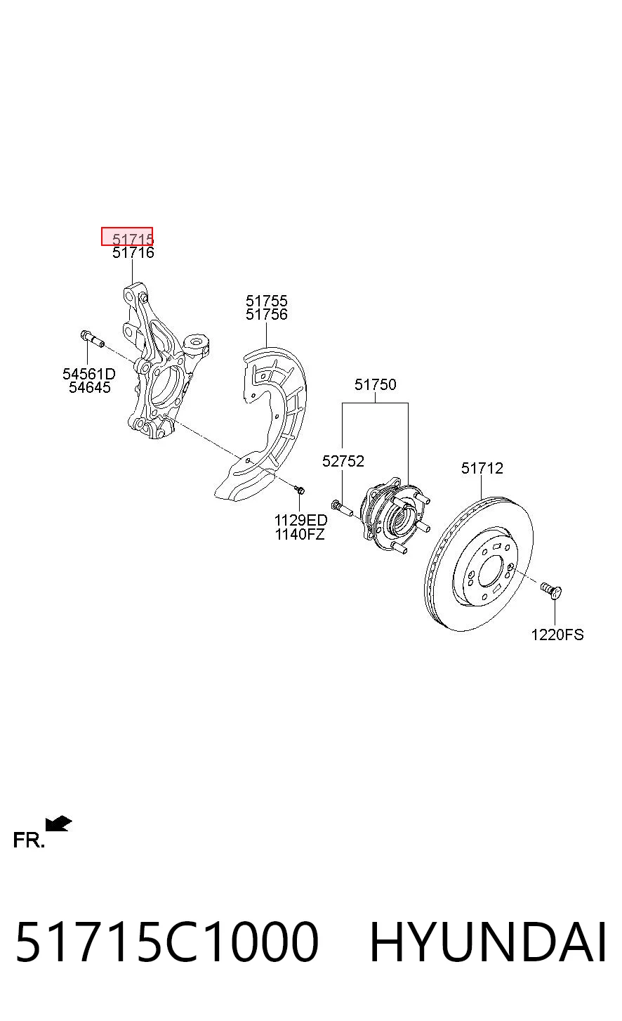 51715C1000 Hyundai/Kia Цапфа - поворотний кулак передній, лівий