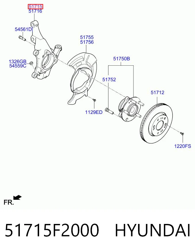 51715F2000 Hyundai/Kia Цапфа поворотна ліва
