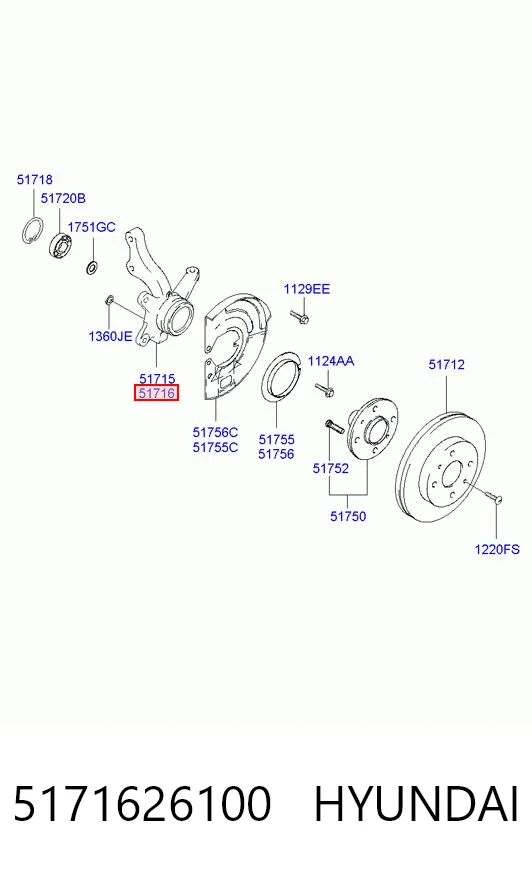 5171626100 Hyundai/Kia Цапфа поворотна права