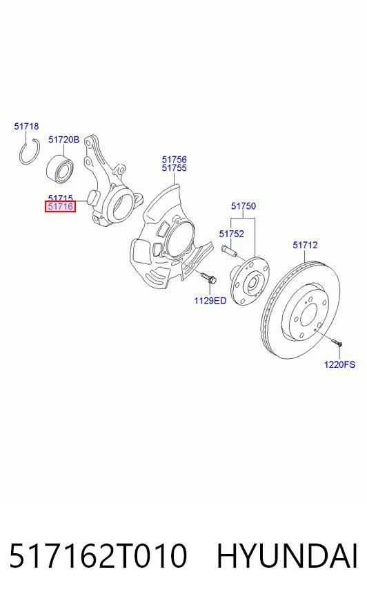 517162T010 Hyundai/Kia Цапфа - поворотний кулак передній, правий