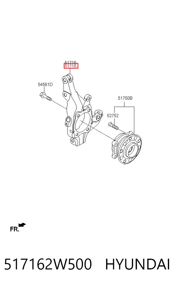 517162W500 Hyundai/Kia Цапфа - поворотний кулак передній, правий