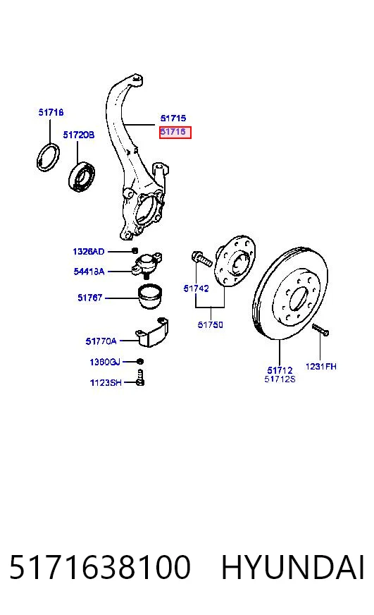 5171638100 Hyundai/Kia Цапфа - поворотний кулак передній, правий