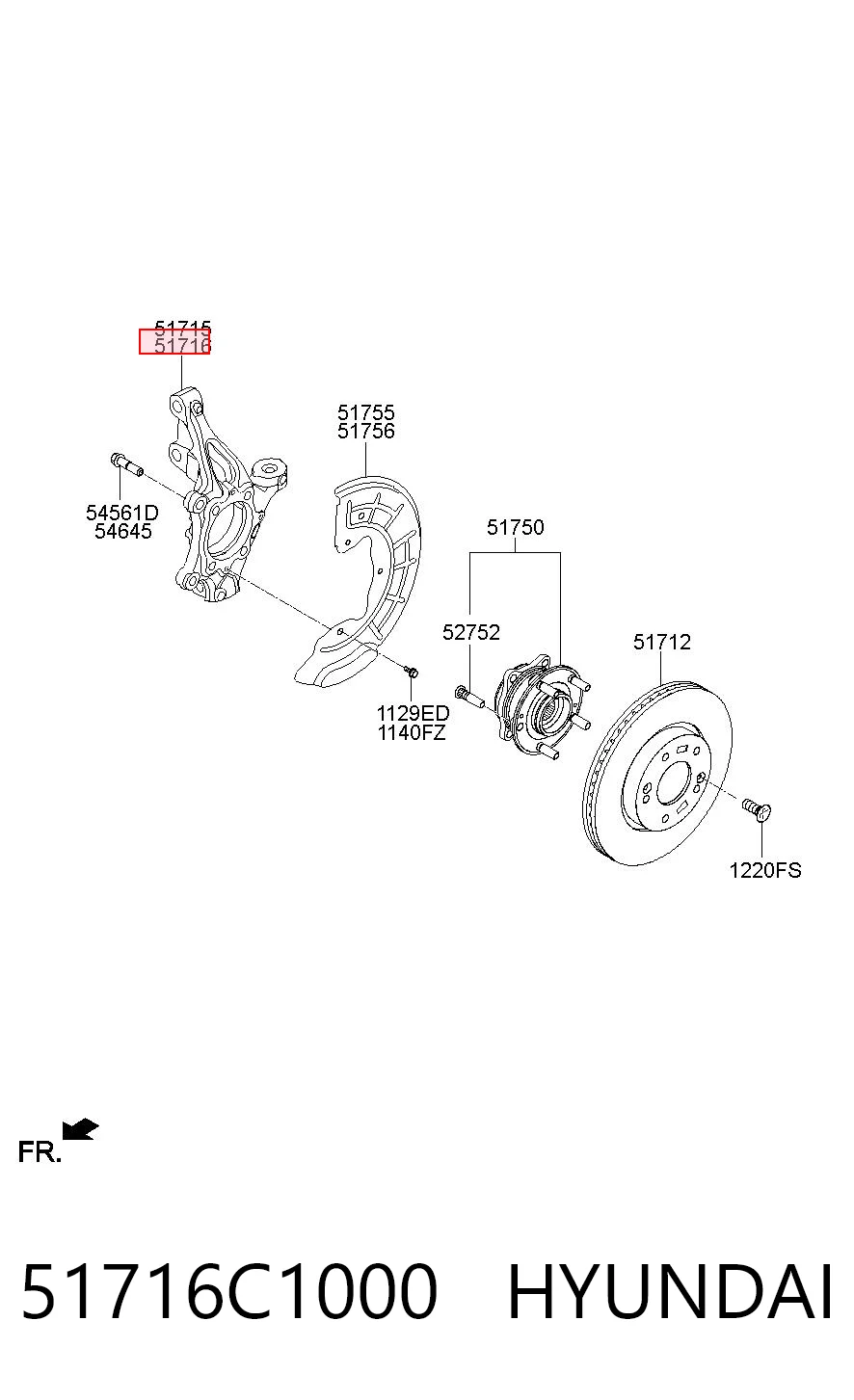 51716C1000 Hyundai/Kia Цапфа - поворотний кулак передній, правий