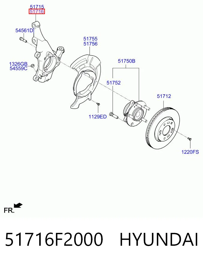 51716F2000 Hyundai/Kia Цапфа поворотна права