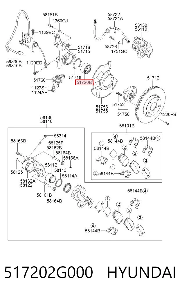 517202G000 Hyundai/Kia Підшипник маточини передньої