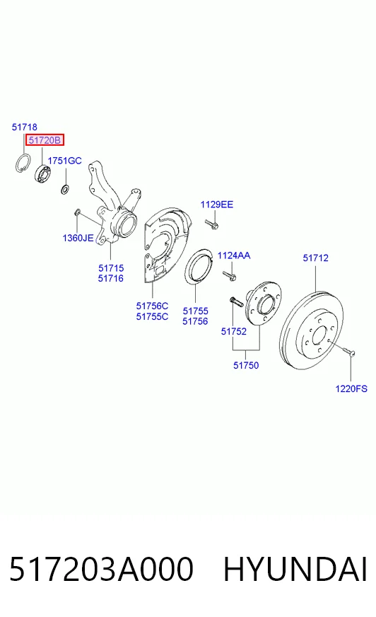 517203A000 Hyundai/Kia Підшипник маточини передньої