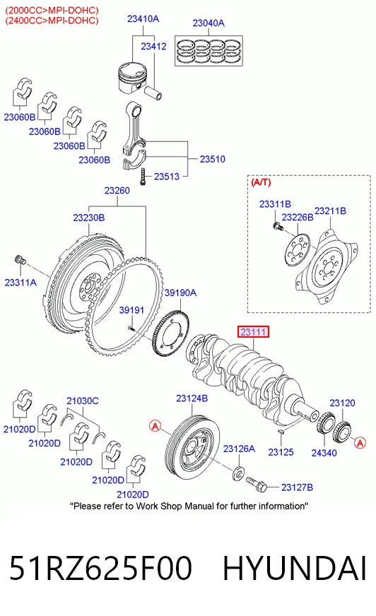Колінвал двигуна на Hyundai Sonata V NF