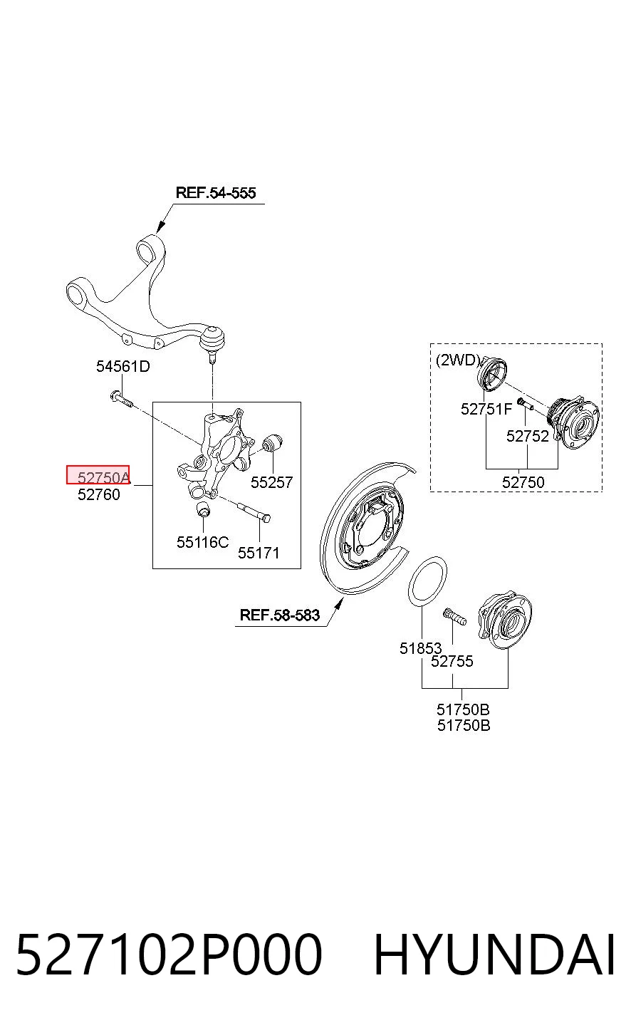 527102P000 Hyundai/Kia Цапфа поворотна ліва