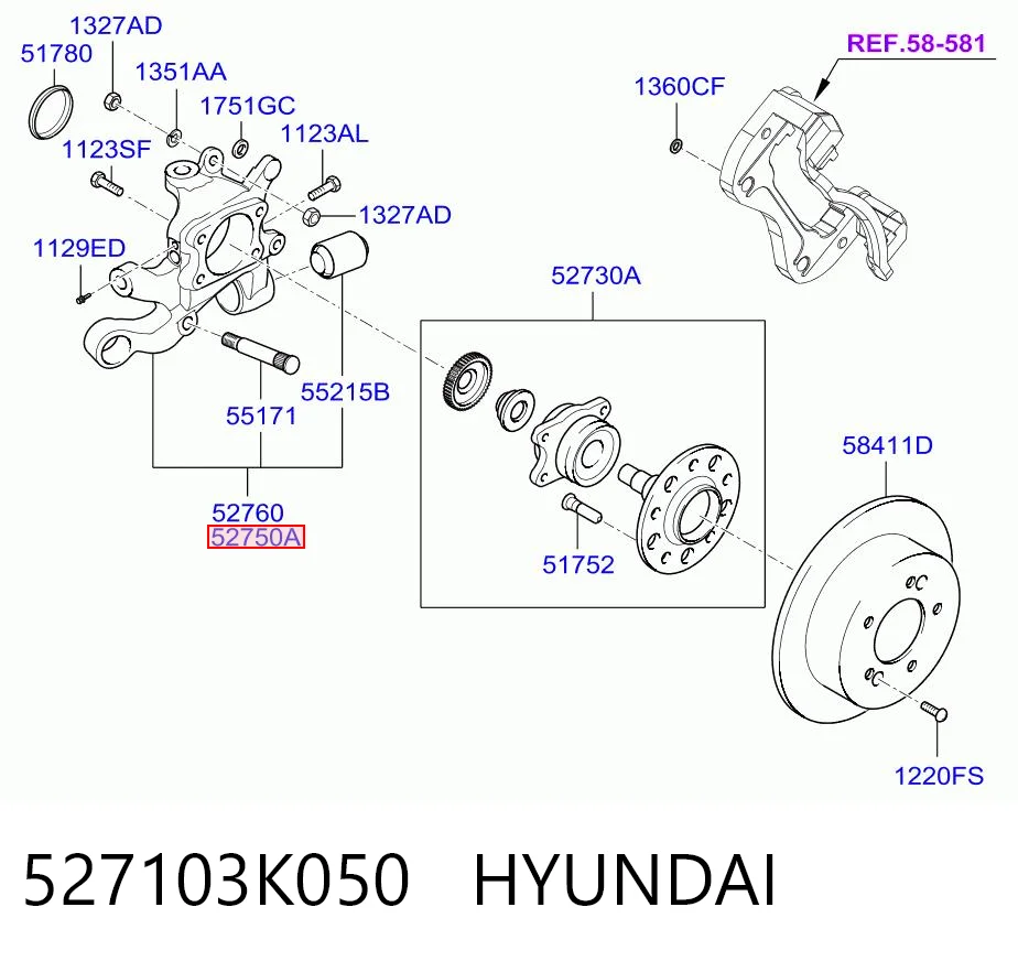 527103K050 Hyundai/Kia Цапфа поворотна ліва