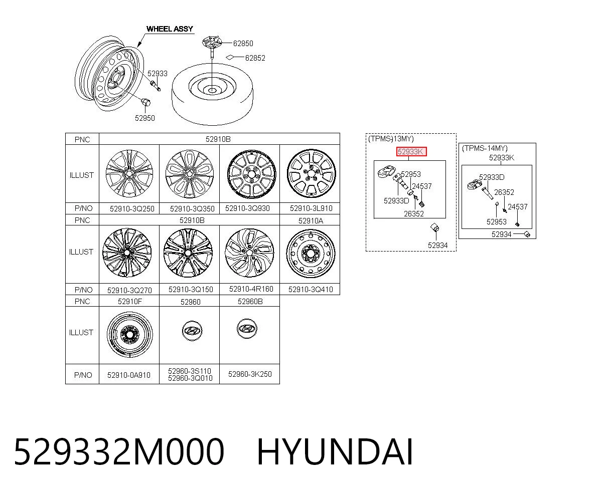 529332M000 Hyundai/Kia Датчик шин
