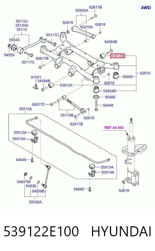 Сайлентблок задньої балки/підрамника Hyundai Santa Fe II позашляховик (CM) (2006 - 2012) ціна, від 31.68 USD