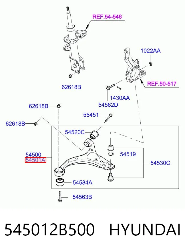545012B500 Hyundai/Kia Важіль передньої підвіски нижній, правий
