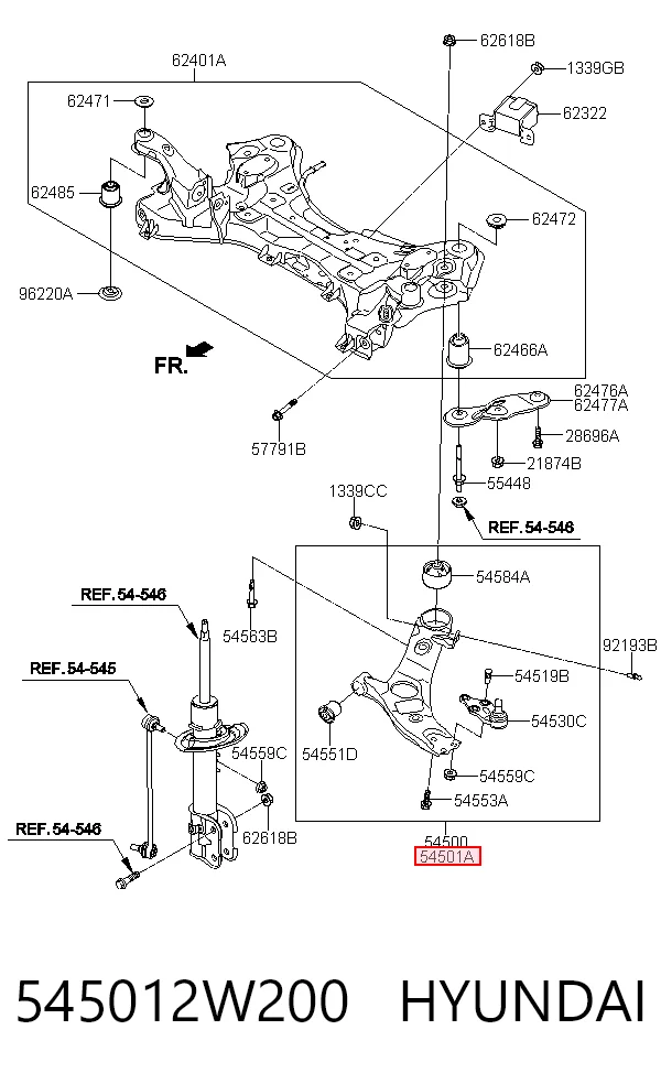 545012W200 Hyundai/Kia Важіль передньої підвіски нижній, правий