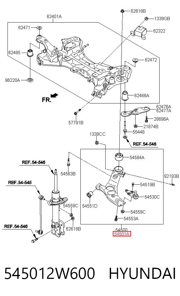 545012W600 Hyundai/Kia Важіль передньої підвіски нижній, правий