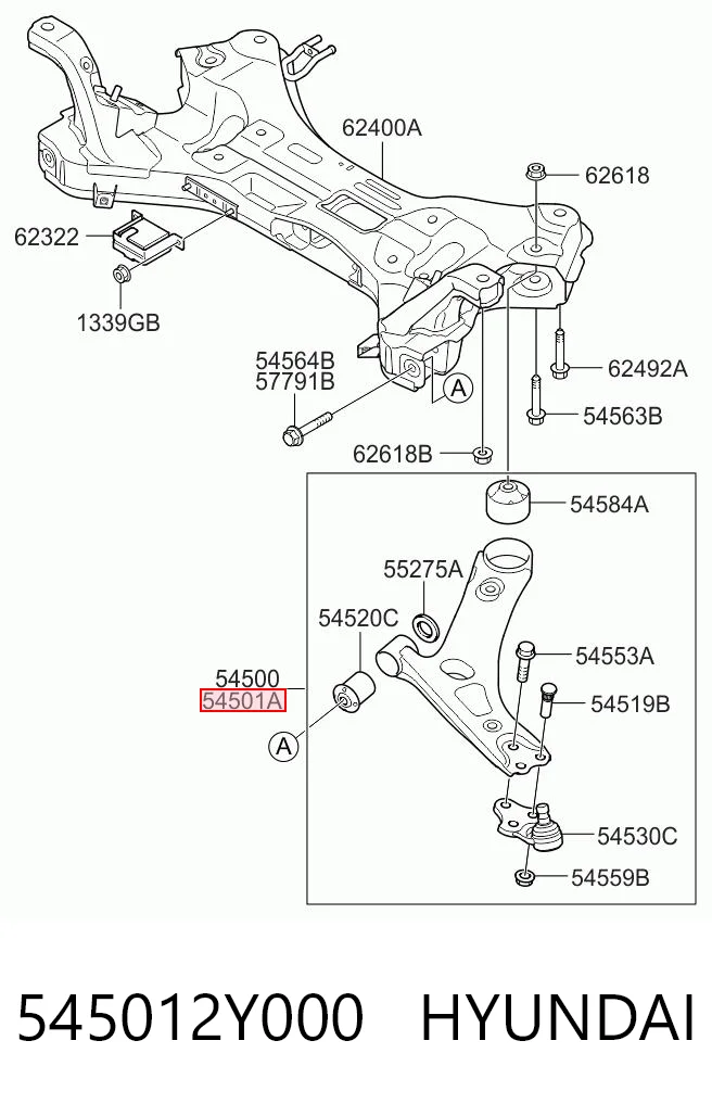 545012Y000 Hyundai/Kia Важіль передньої підвіски нижній, правий
