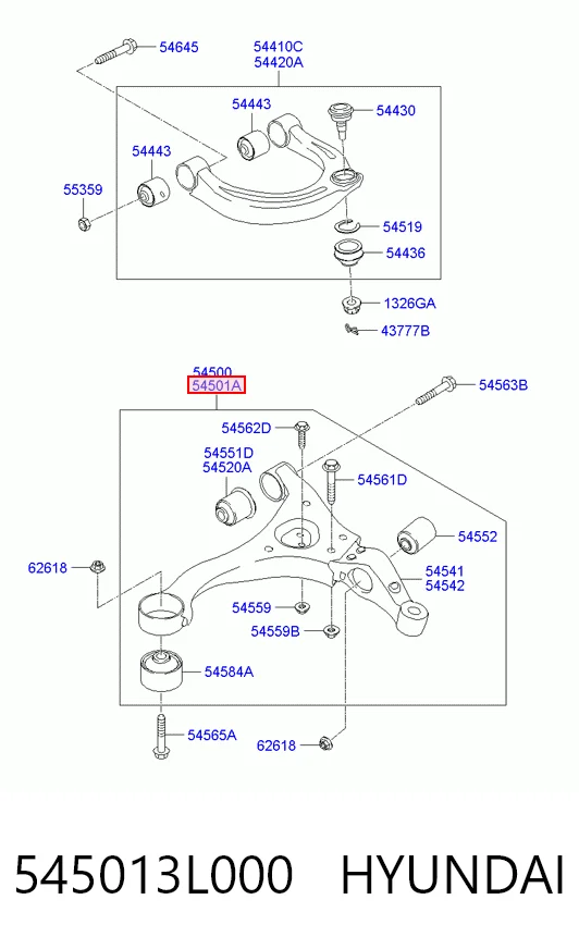 545013L000 Hyundai/Kia Важіль передньої підвіски нижній, правий