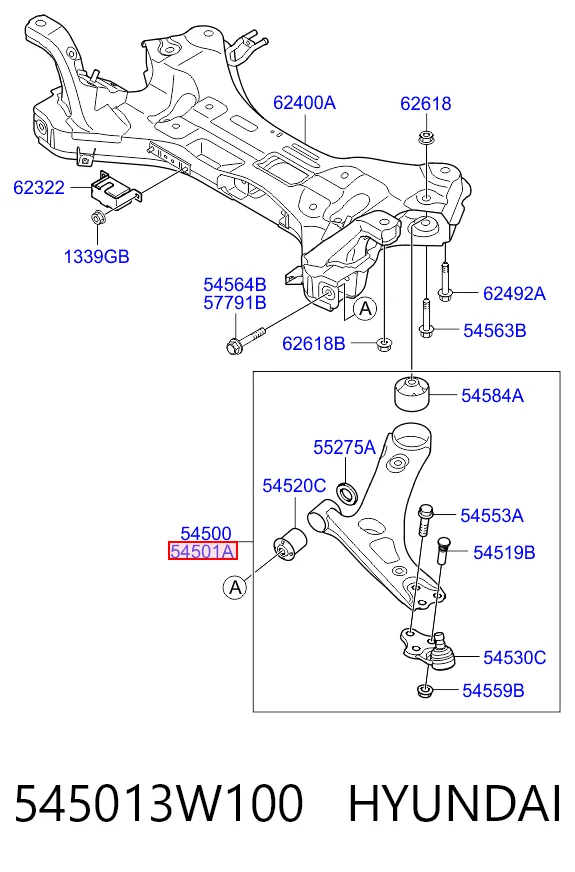 545013W100 Hyundai/Kia Важіль передньої підвіски нижній, правий