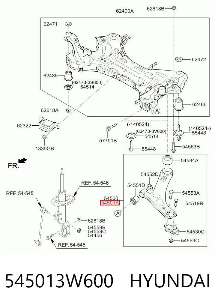 545013W600 Hyundai/Kia Важіль передньої підвіски нижній, правий