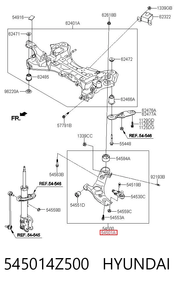 545014Z500 Hyundai/Kia Важіль передньої підвіски нижній, правий
