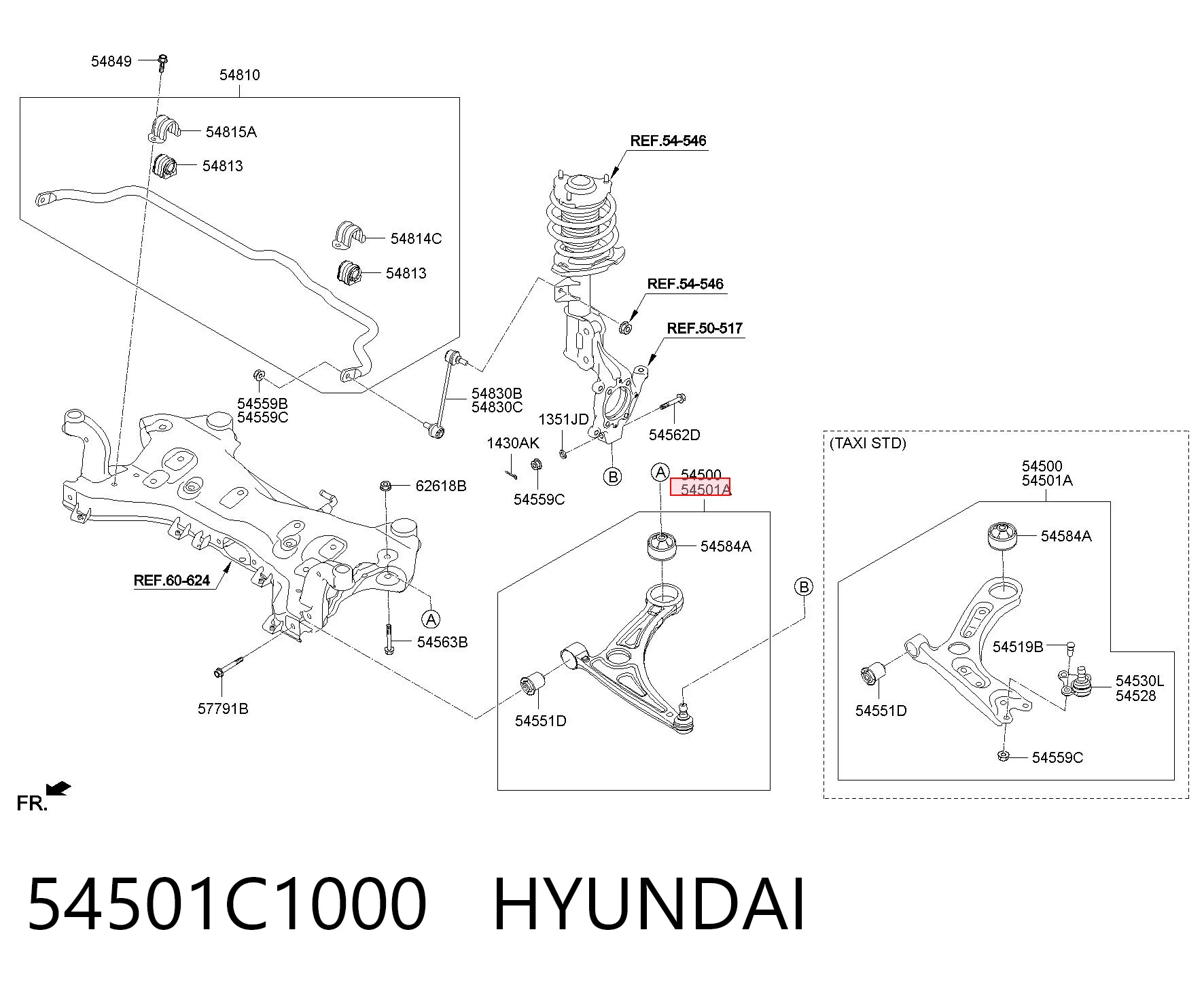 54501C1000 Hyundai/Kia Важіль передньої підвіски нижній, правий