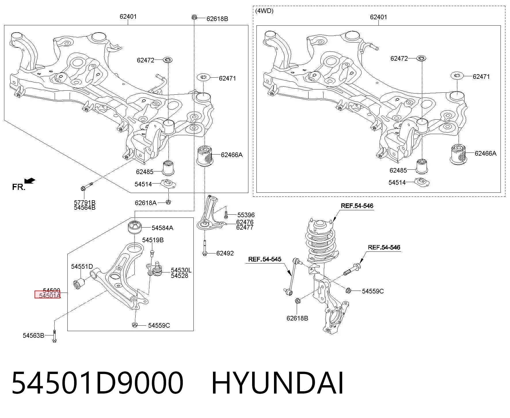 54501D9000 Hyundai/Kia Важіль передньої підвіски нижній, правий