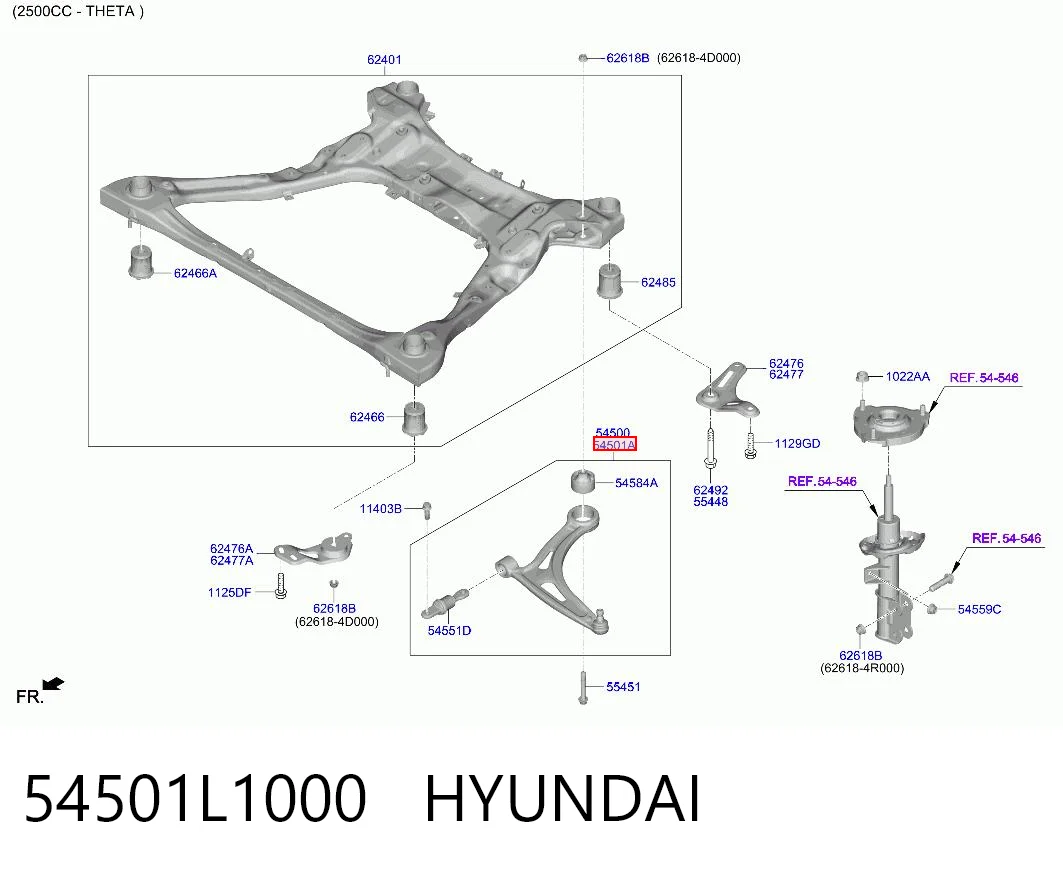 54501L1000 Hyundai/Kia Важіль передньої підвіски нижній, правий
