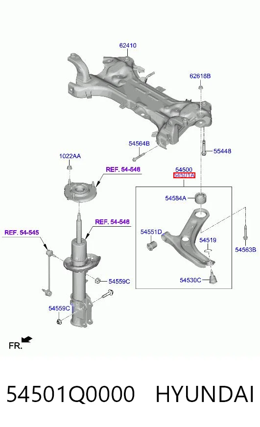 54501Q0000 Hyundai/Kia Важіль передньої підвіски нижній, правий
