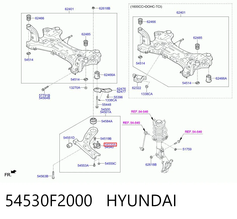 54530F2000 Hyundai/Kia Кульова опора, нижня, ліва