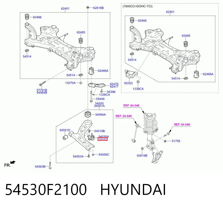 54530F2100 Hyundai/Kia Кульова опора, нижня, права