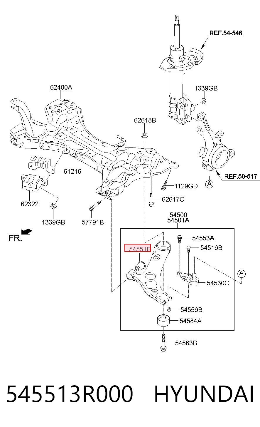 545513R000 Hyundai/Kia Сайлентблок переднього нижнього важеля