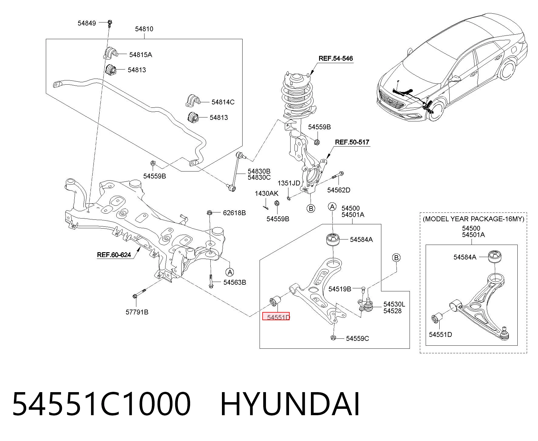 54551C1000 Hyundai/Kia Сайлентблок переднього нижнього важеля