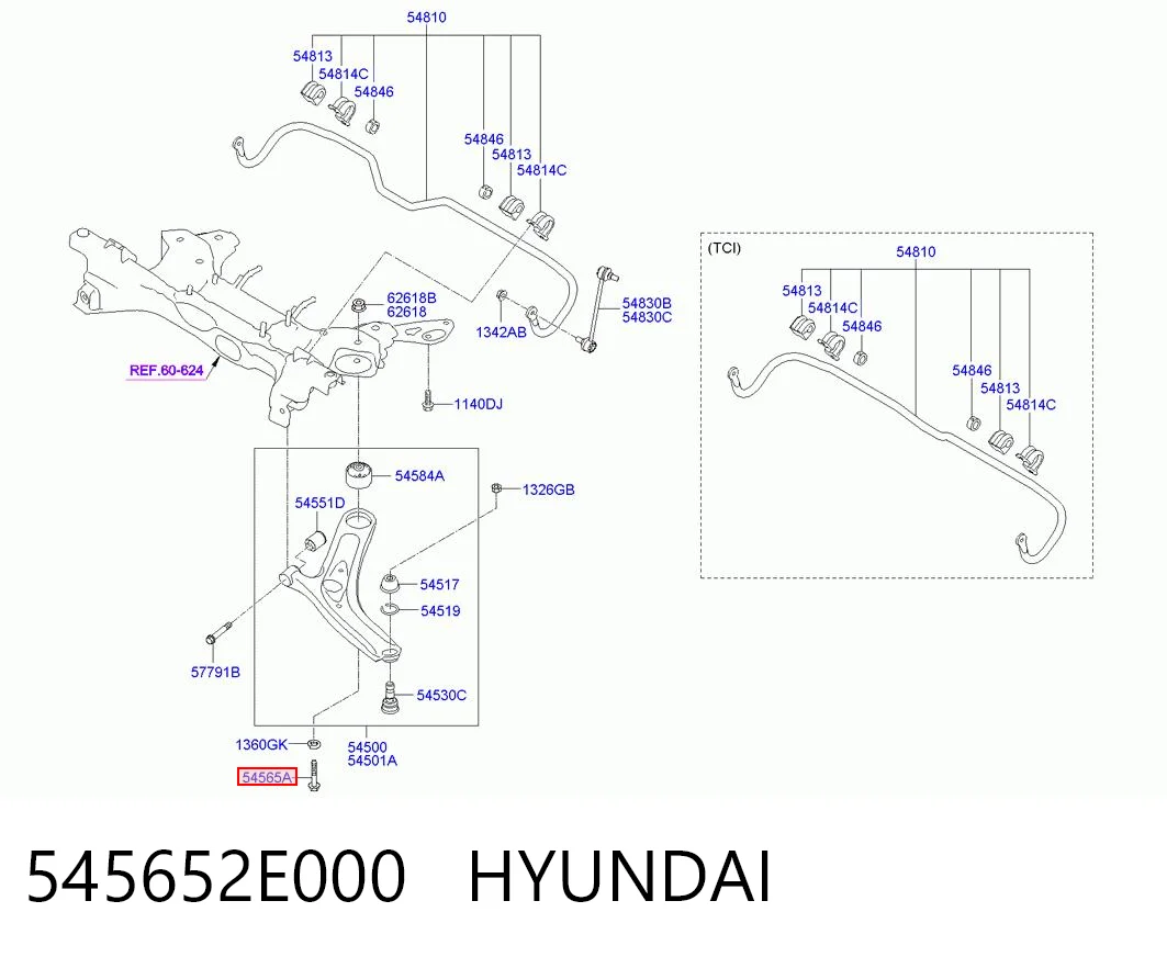 545652E000 Hyundai/Kia Болт переднього важеля, нижнього