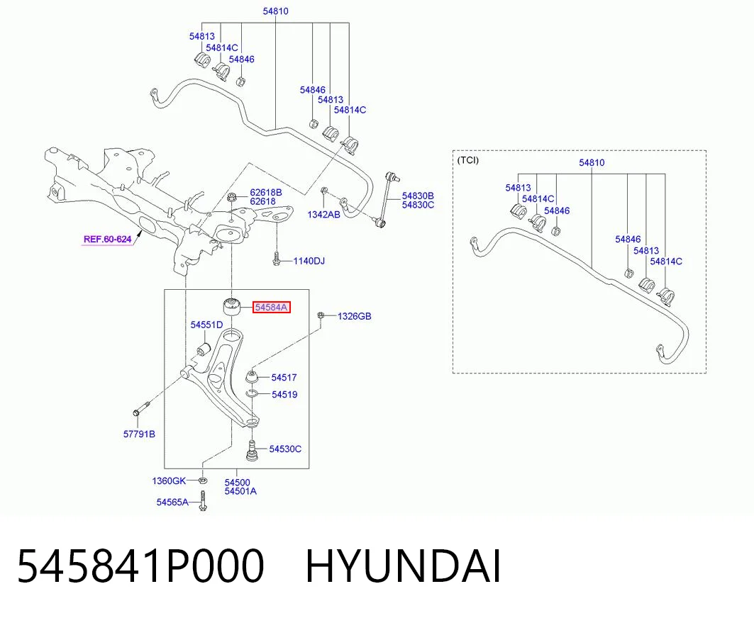 545841P000 Hyundai/Kia Сайлентблок переднього нижнього важеля