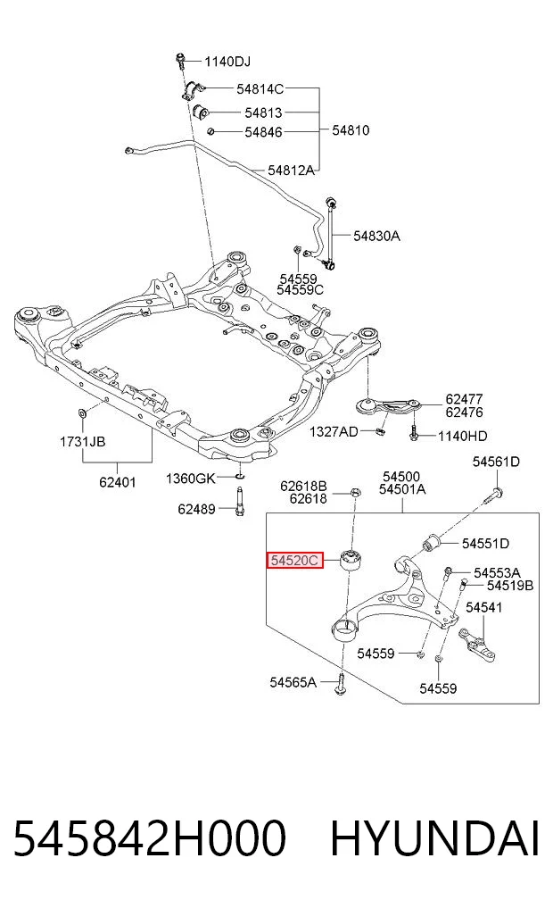 545842H000 Hyundai/Kia Сайлентблок переднього нижнього важеля