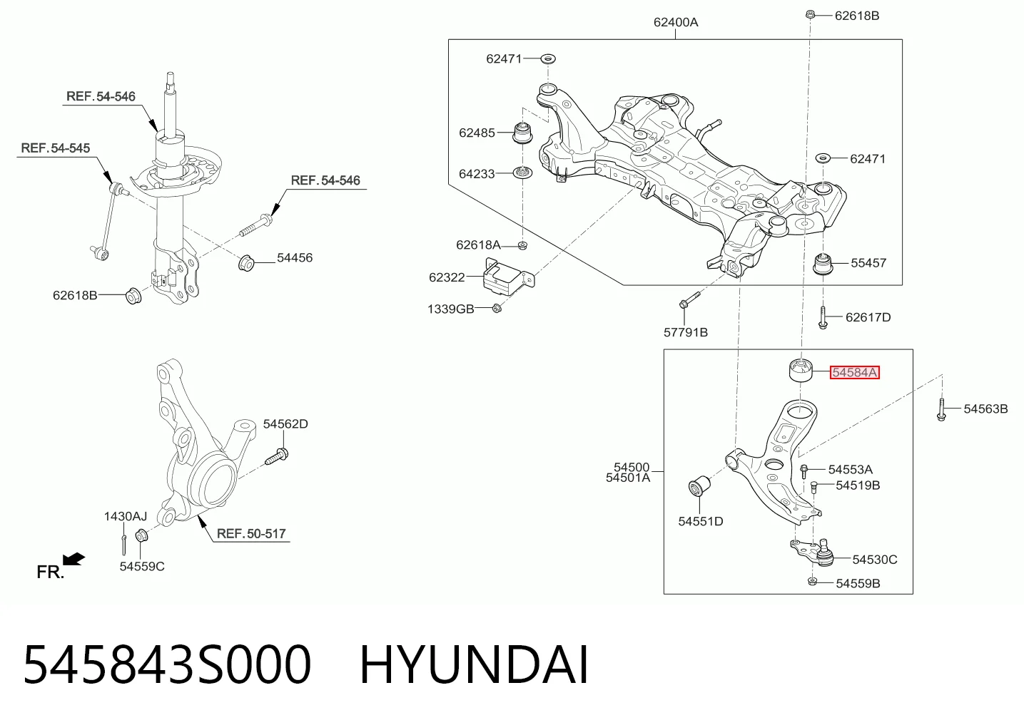 545843S000 Hyundai/Kia Сайлентблок переднього нижнього важеля