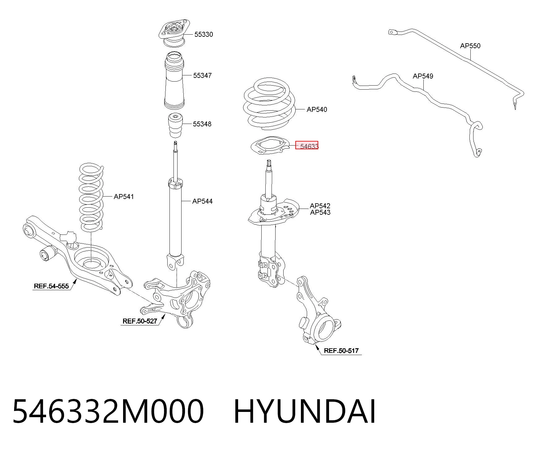 546332M000 Hyundai/Kia Проставка (гумове кільце) пружини передньої, нижня